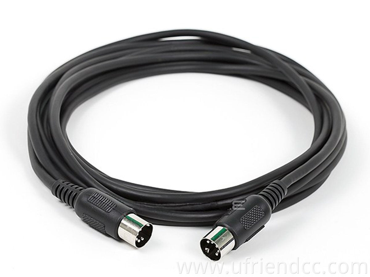 3m 5 Pin Midi Din Plug Audio Cable Black with Keyed 5-pin DIN Connector